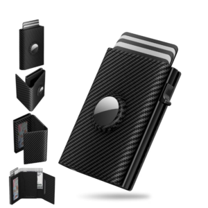 Innotech SC Men’s Smart Wallet Card Holder for AirTag – Slim RFID Blocking Leather Minimalist Carbon Fiber Wallet | Holds 9–14 Cards, Cash Slot & ID Window | Compatible with AirTag| Carbon Black