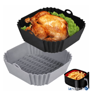 Innotech SC 8.5” Square Silicone Air Fryer Liner, Reusable Non-Stick Heat Resistant Basket Insert, Dishwasher Safe, Fits 4–7 Qt Air Fryers