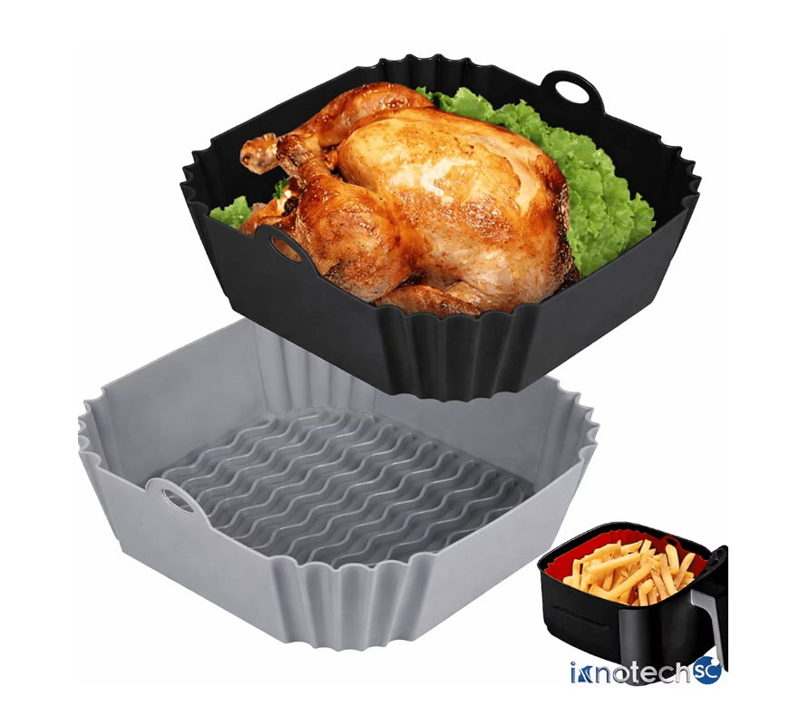 Innotech SC 8.5” Square Silicone Air Fryer Liner, Reusable Non-Stick Heat Resistant Basket Insert, Dishwasher Safe, Fits 4–7 Qt Air Fryers